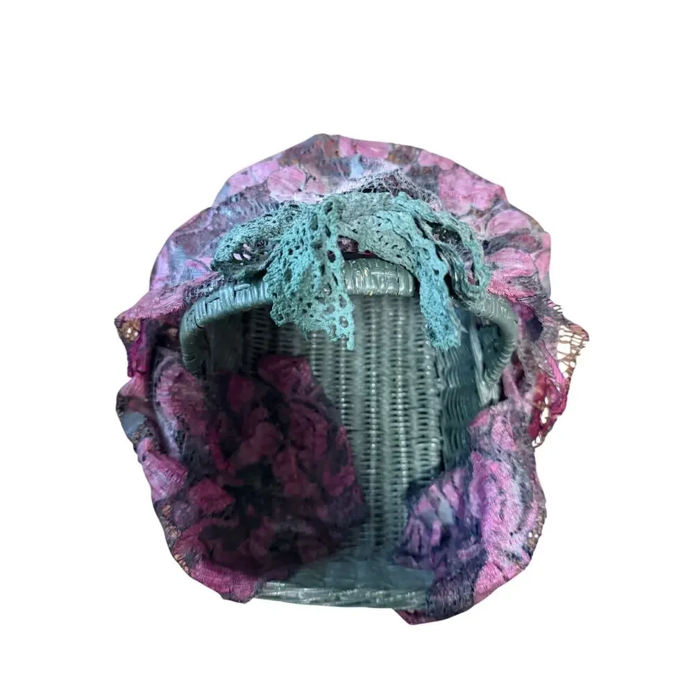 Vintage Green & Purple Lace Wrapped Basket
